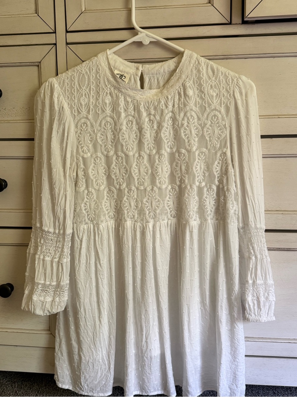 One September White Embroidered Peasant Baby Doll Blouse
